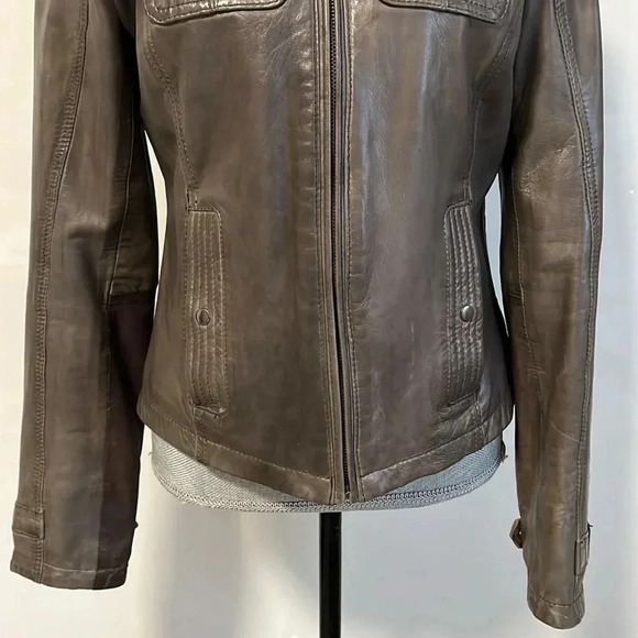 DANIER Taupe Brown Genuine Leather Moto Jacket Like New, Size S - Picture 3 of 13